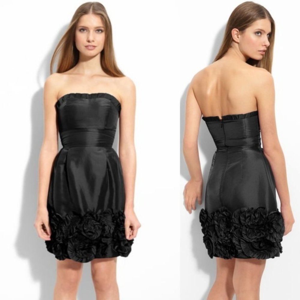 Max & Cleo Rosette Trim Strapless Taffeta Dress 6